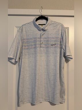 Greg Norman Collection White Polo with Navy Pinstripes